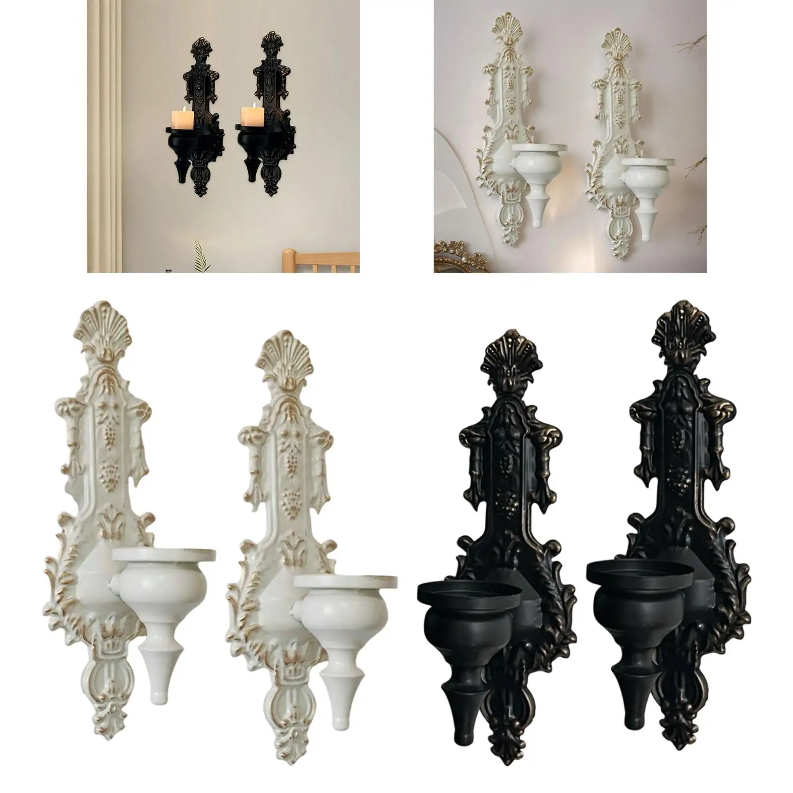2x شمعدان هدايا حامل شموع مزخرف زخرفة حديدية مثبتة على الحائط للمنزل والزفاف والمدفأة والمهرجانات قطعة مركزية للطاولة