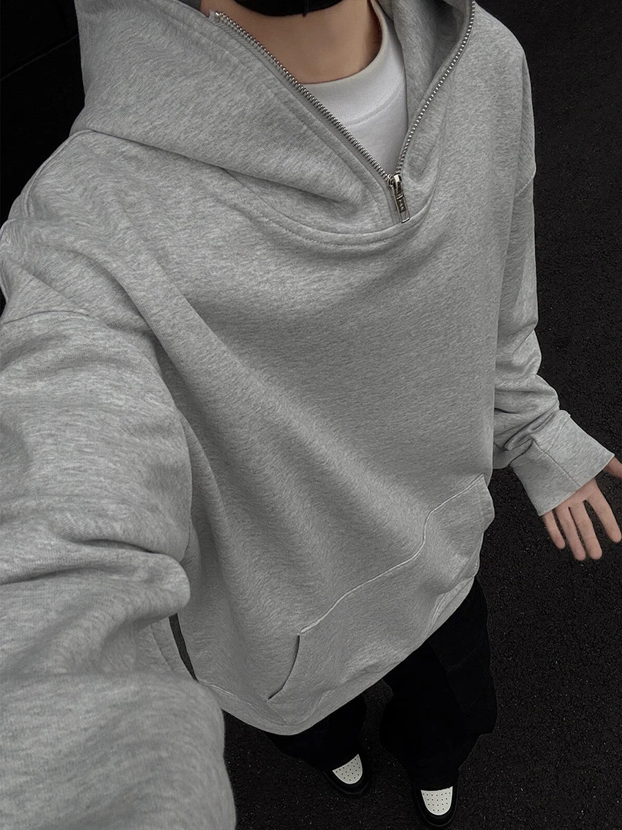 

Теплая толстовка с капюшоном мужская, на молнии до середины, светло-серая, повседневная верхняя одежда, молодежная, модная, с длинным рукавом, Cleanfit, уютная куртка