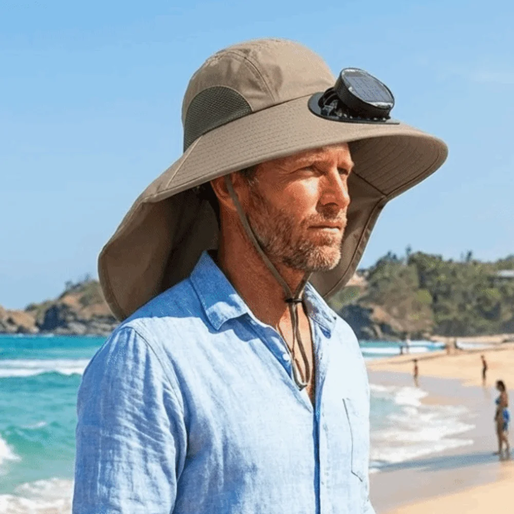 Convenient Breathable Solar Fan Hat Strong Wind Wide Brim Sun Hat with Fan with Shawl UV Protection Fishing Bucket Hat Beach