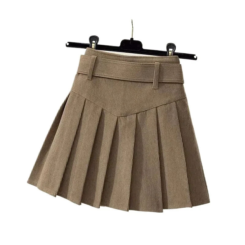 

Skirts Women Retro Preppy Style Empire Casual Solid With Belt Harajuku Mini All-match Fashion Pleated Faldas Mujer High Street