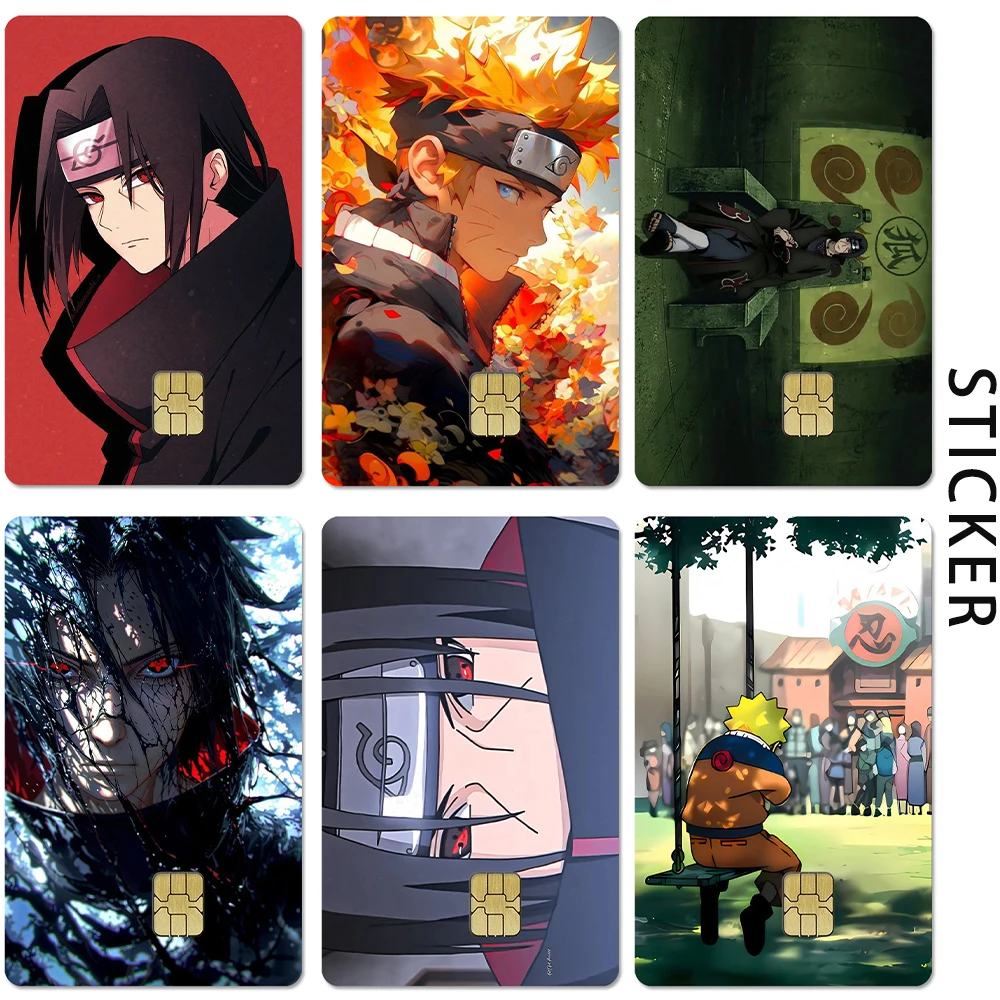 Anime nuevo Naruto pegatina de tarjeta de crédito Uchiha Sasuke Haruno Sakura PVC mate tarjeta de débito banco película cubierta de piel regalos impermeables