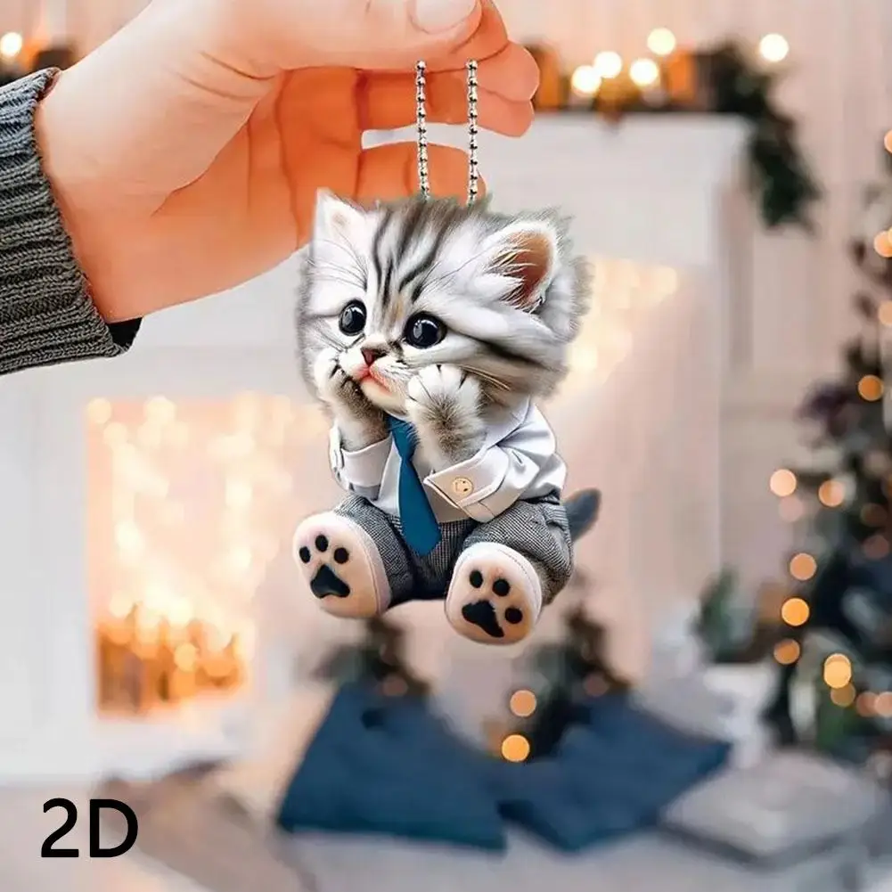 High-looking CUTE Adorable 2D Acrylic Flat Cat Pendant Or Cars Bags And Keys Hanging Ornament With Chain Cat-Shaped Keychain