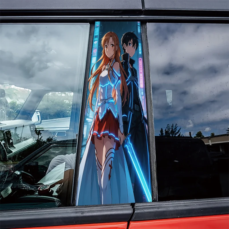 

2pcs Car Center Pillar Window Film Sword Art Online Cyberpunk Style Glossy protective polyethylene film