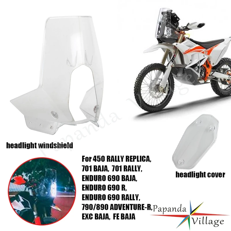 For 450 RALLY REPLICA 701 690 For BAJA RALLY ENDURO EXC FE Dirt Bike Motorcycle Winshield Clear Wind Shield Headlight Lens Cover