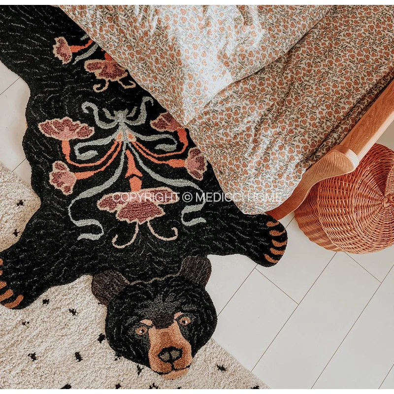 Imagem -04 - Medicci Home Animal em Forma de Tapete Boho Blooming Black Bear Rug Mão Adornados Tapetes Área Artesanato Artesanal Morroccan Capacho 80x120cm