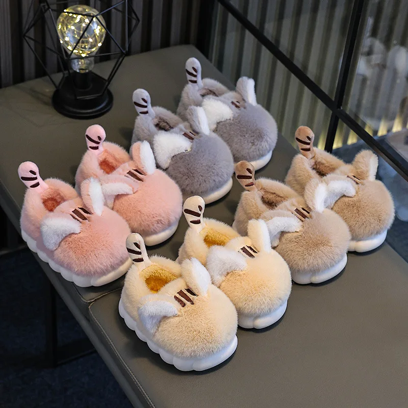 Fashion Plus Size Girls' Shoes2026winter New Kids Cotton Shoes Cute Versatile Girl Fur Slippers Comfort Non Slip Child Home Shoe