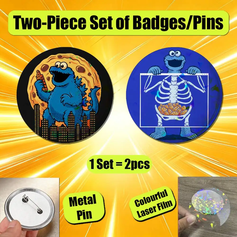 For Cookie Monster Fanart Enamel Pin Badge Set 2PCS Round Metal Button Brooch Backpack Ita Bag Pins Custom - view 3