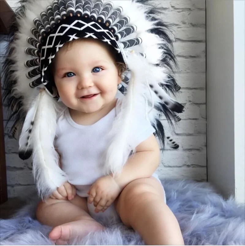 INS Indian Chief Feather Headdress Child Feather Flower Headdress Hat Baby Photography Props Decoration Garland Party Decor