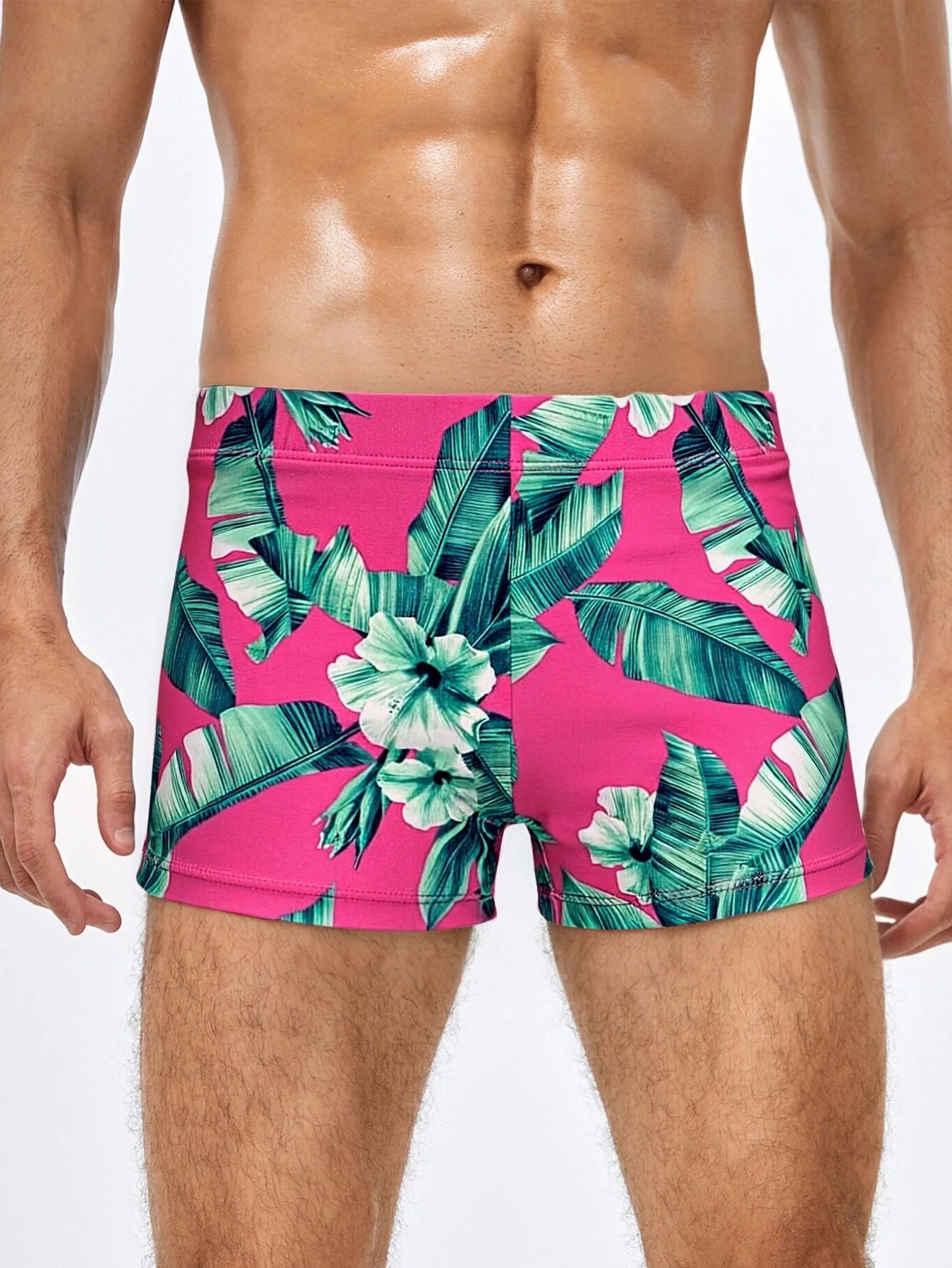 Men's sports flat angle swimming trunks, high elasticity fast drying breathable swimming trunks, essential for beach swimming
