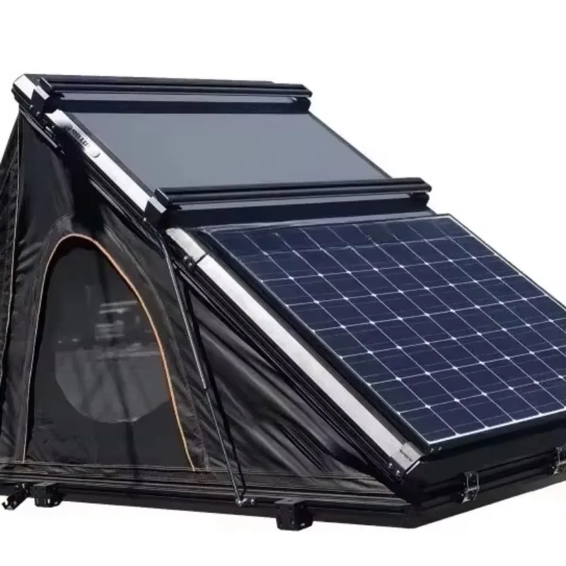Lightweight Electric Solar Powered Car Roof Top Tent Hard Shell Aluminum Skylight 3-5 Person Rooftop Tents with Ladder Accessory
