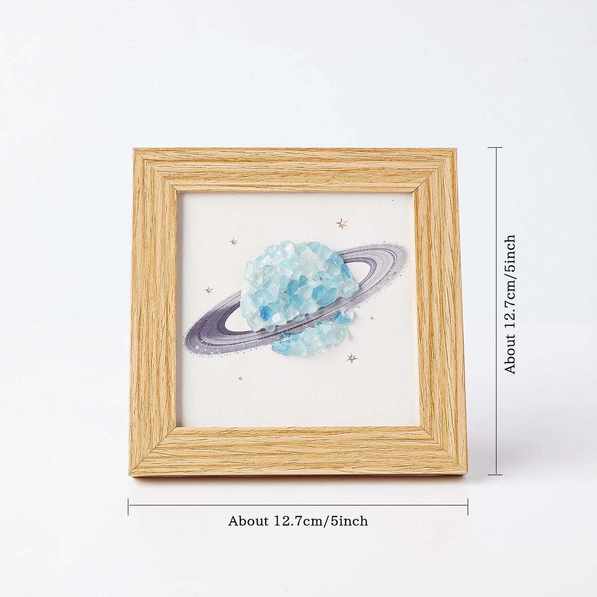 1PC Natural Crystal Chips Planet Wooden Photo Frame Art, Planetary Crystal Table Decor, Home & Office Desktop Ornament
