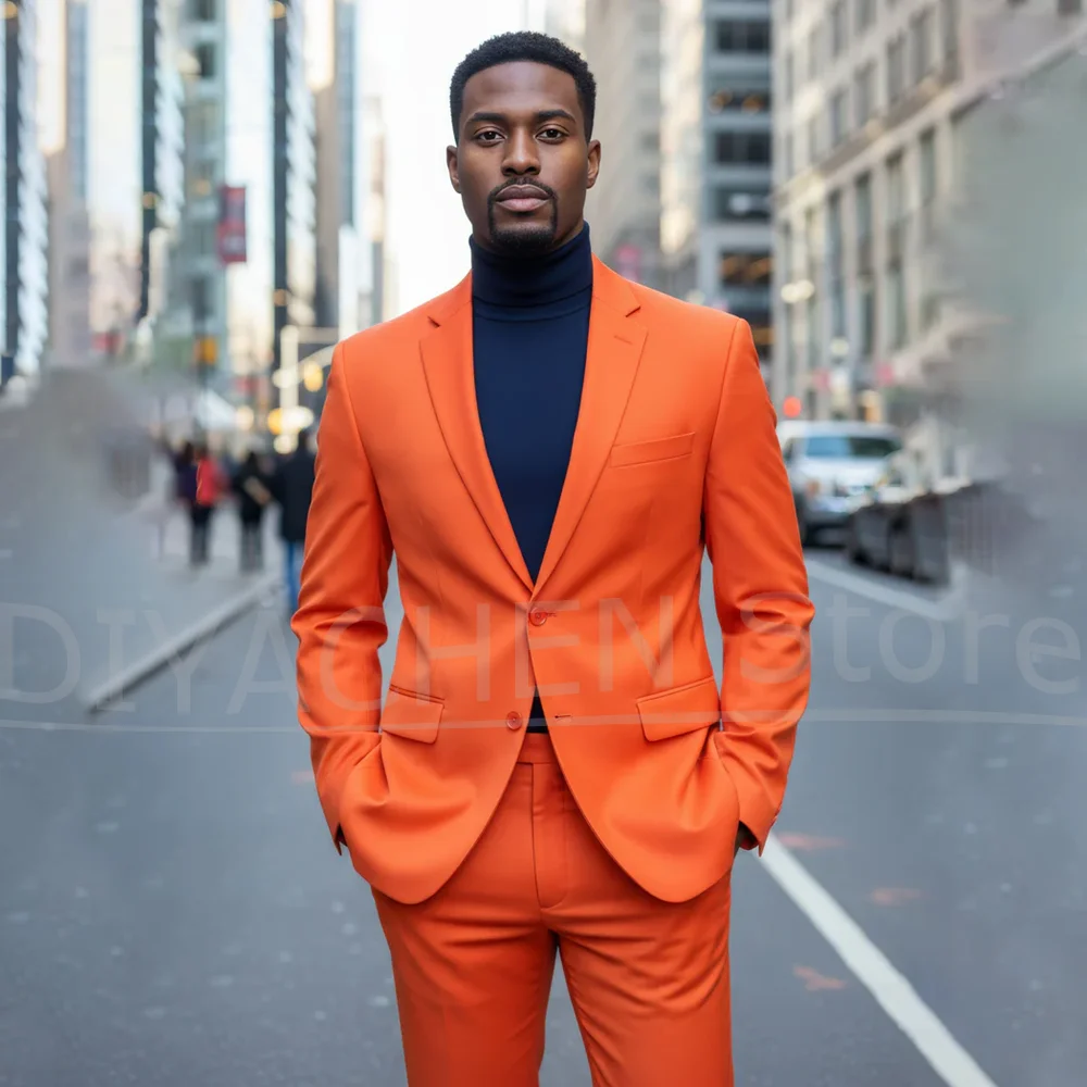 

Мужской костюм, комплект из двух предметов, модный приталенный пиджак, брюки, уличная одежда, шикарный однобортный костюм для выпускного вечера, деловой повседневный наряд