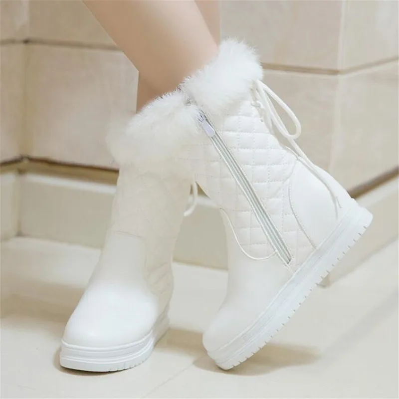 Promotional winter New style white Snow boots Internal increase Cashmere Keep warm Rabbit\'s hair Flat bottom Student Women Boots