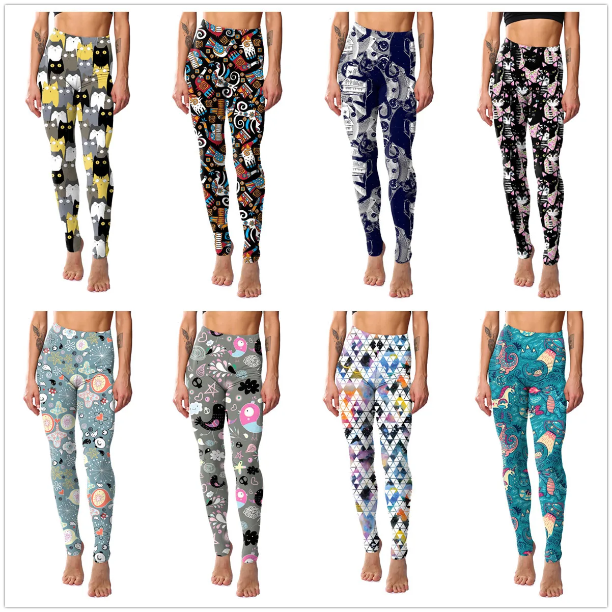 Digital Print  Pattern Yoga Sports Pants Women's Base Layer Trousers Comfortable Silk Material Middle-aged Suitable