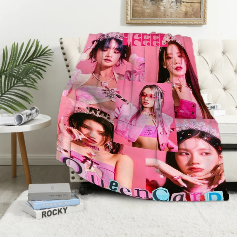 (G)I-DLE Kpop Gidle Double Bed Blankets & Throws Anime Blanket Furry Fluffy Soft Blankets for Decorative Sofa Summer Comforter