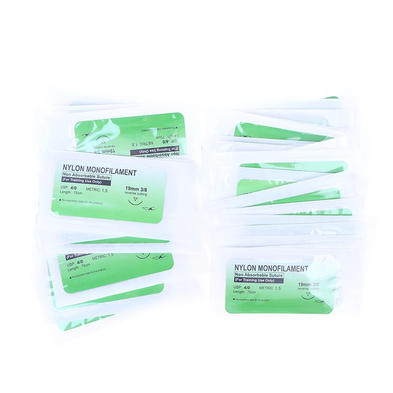 50Pcs 4/0 Medical Thread Suture Nylon Silk Veterinary Practice Suture Kit Non-injured For Medical Students Education