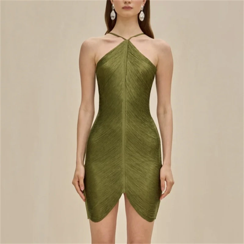 

Sexy Tassel Hollow Out Backless Halter Mini Dress Elegant Off Shoulder Sleeveless Slim Short Dresses Women Party Club Vestidos