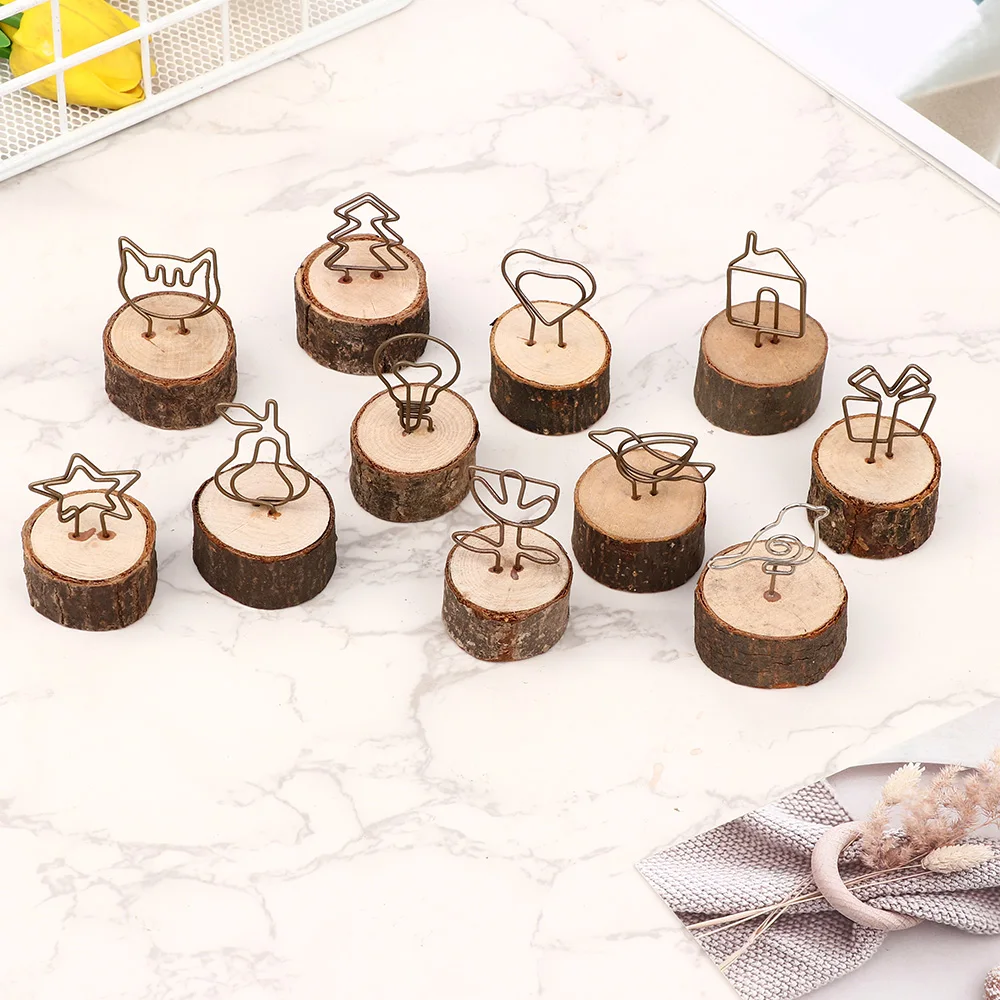 Creative Round Wooden Note Picture Frame Clip Table Number Wedding Photo Holder Photo Clip Memo Name Card Pendant Holder