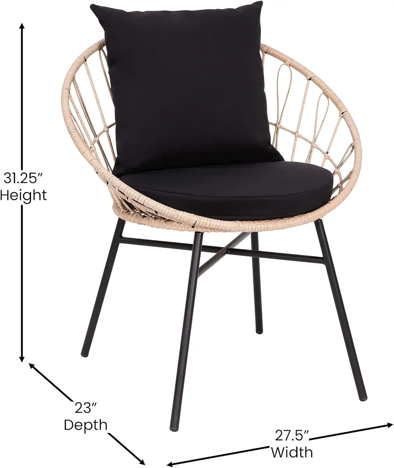 Set Van 2 Binnen/Buiten Papasan-Stijl Terrasstoelen, Met Bruine Afwerking Pe Rieten Rotantouw En Zwarte Kussens