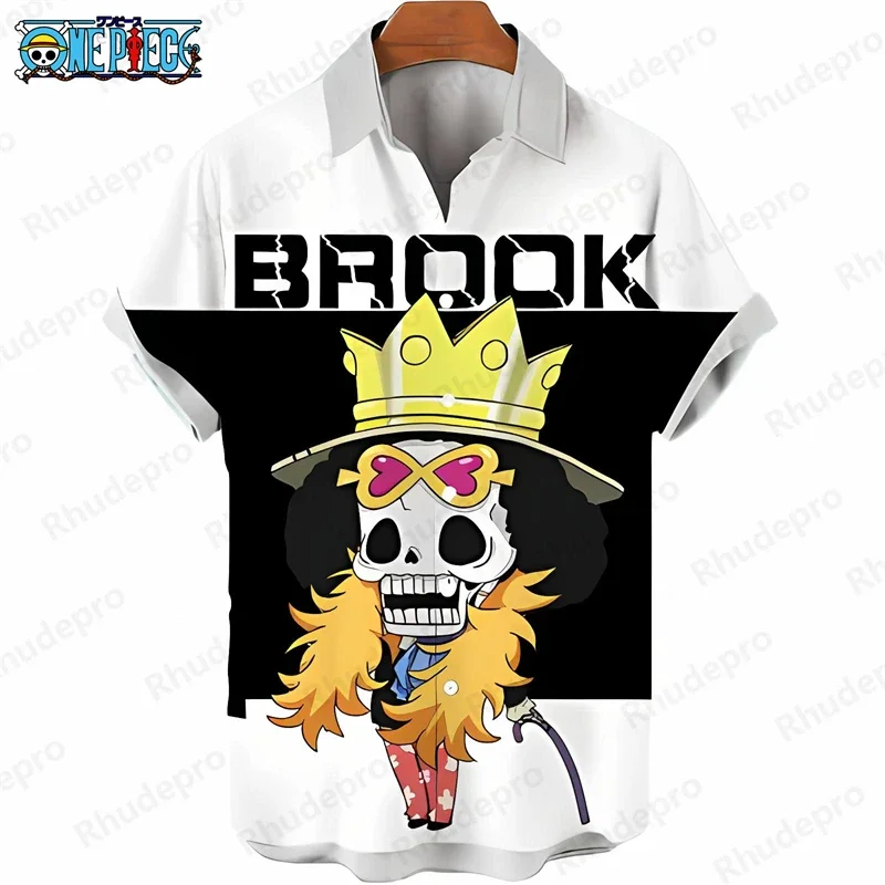 Summer Men's One Piece Hawaiian Shirt Monkey D Luffy Graphic Short Sleeve Casual Anime Kids Clothes Tropical Beach Holiday Tops