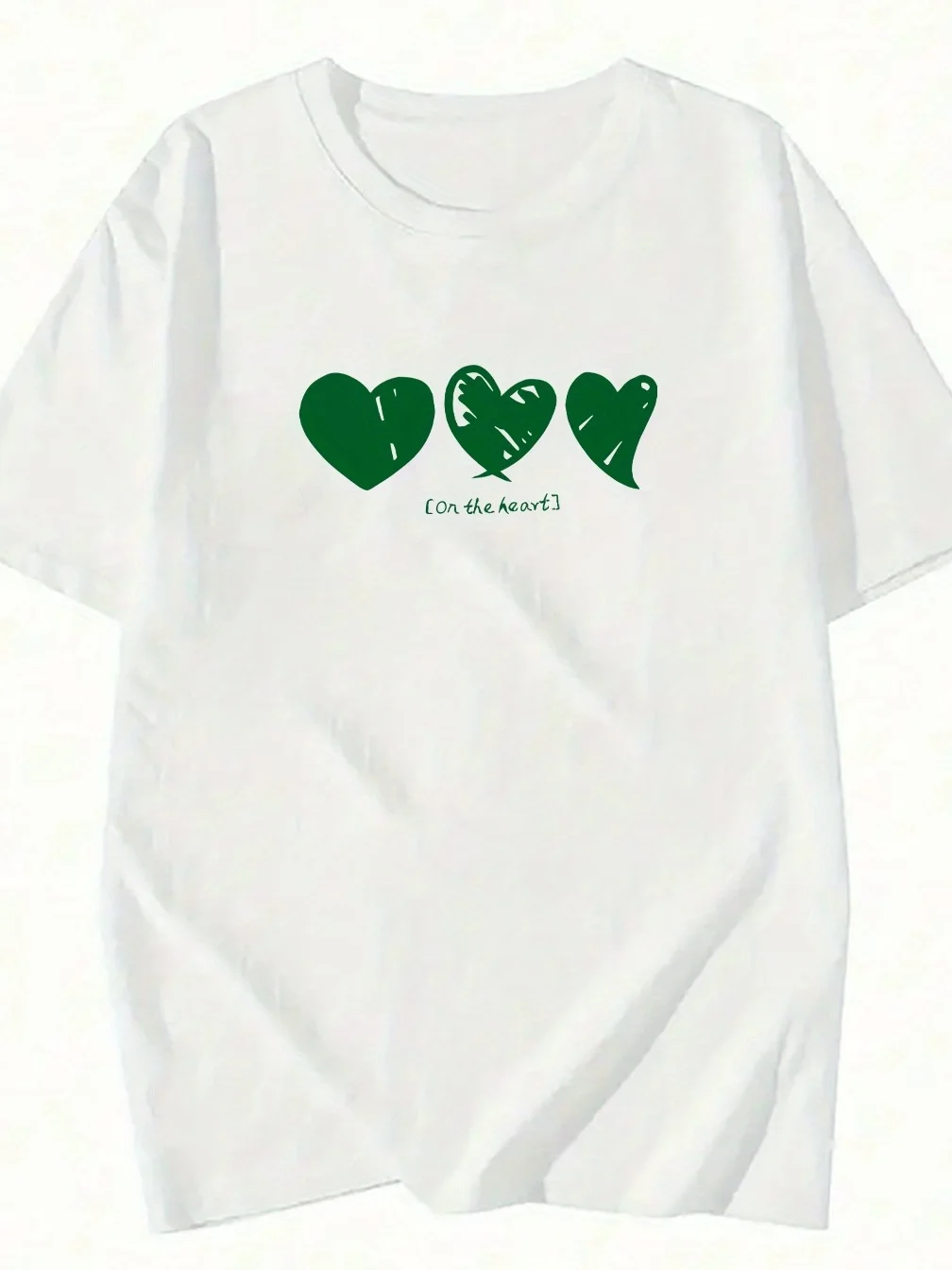 Com estampa de coração verde e texto "Eu deixarei com você" ajuste em torno do pescoço verão casual manga harajuku roupas estéticas casuais