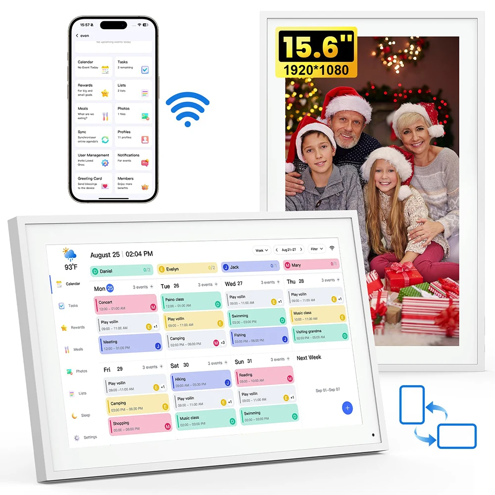 15.6in Digital Calendar Family Schedule Planning Interactive Touchscreen Smart Daily Weekly Monthly Planner Shared Album Frame