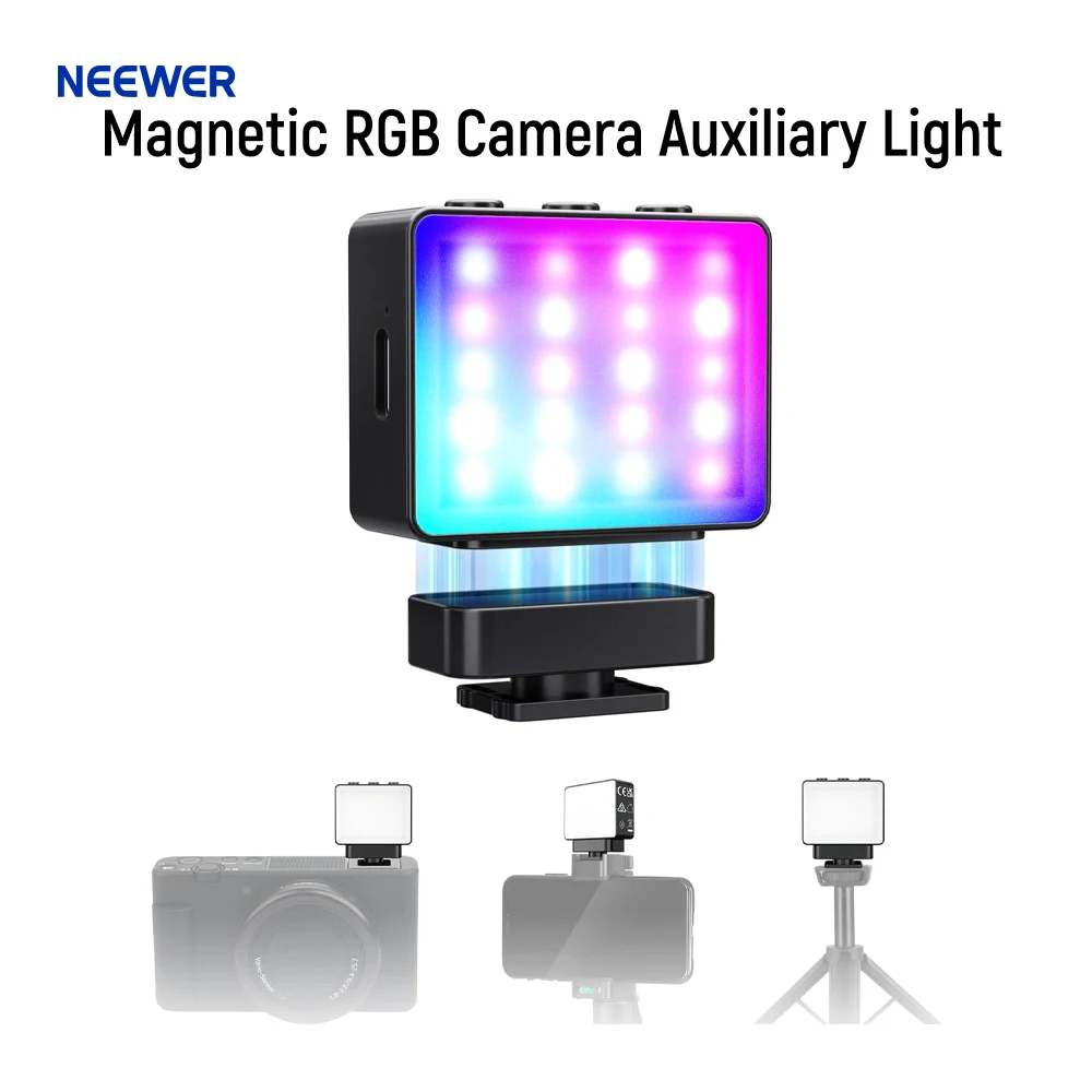 

NEEWER Basics Магнитная RGB-камера Вспомогательный свет, 1,5 Вт пластиковая маленькая светодиодная панель для холодного башмака, заполняющее освещение для видео и фото