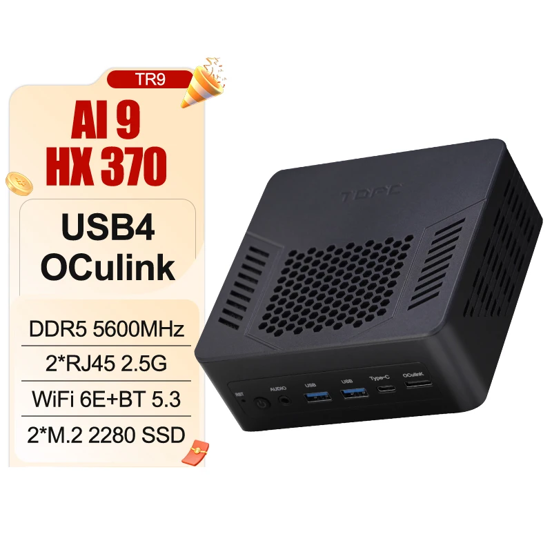 AMD AI7 PRO 360 AI9 365 AI9 HX370 Mini PC 2 * LAN DP HD Tipo-C Display DDR5 Oculink Computer da gioco Windows11 Wifi6E Bluetooth 5.3