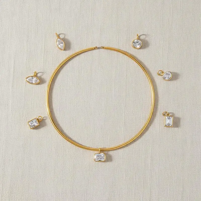 Zarte geometrische Zirkon-Anhänger-Halskette für Frauen, minimalistische Edelstahl-Halskette, modisches Schmuckgeschenk – Detail 2