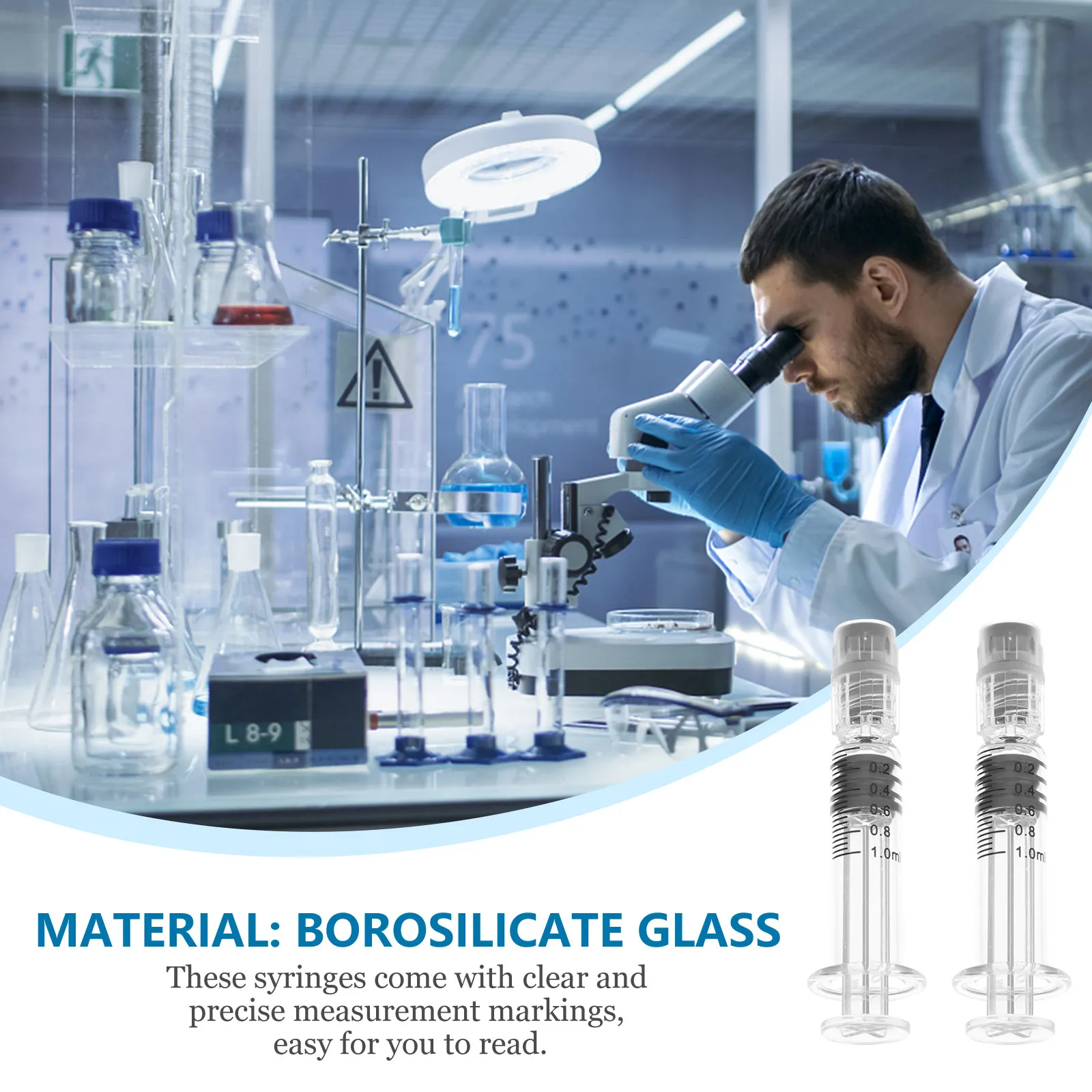 6Pcs 1Ml Clear Borosilicate Glass Syringe with Easy-Read Measurement Markings for Ink Cartridge Refilling Glue Application Lab