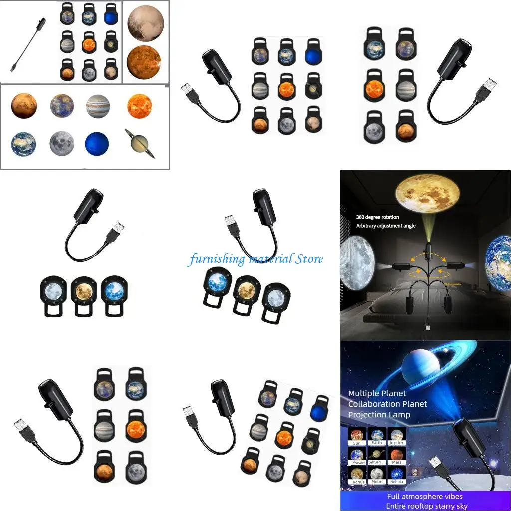 Y5GD 360 Degree Rotating Planet Projection Night Lamp Space Themed Projector Lamp