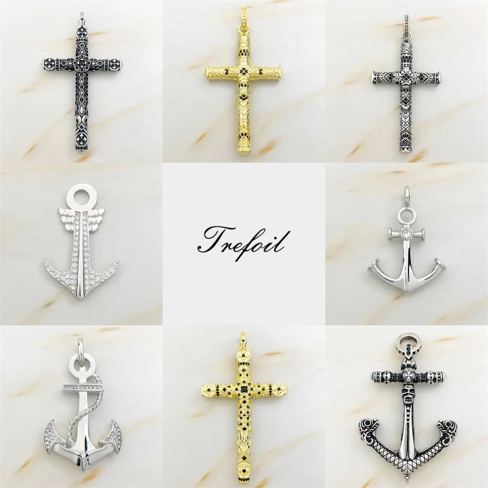 

Skull Cross Anchor Pendants,2019 Fashion Jewelry 925 Sterling Silver Blackened Punk Gift For Women Men Boy Girls Fit Necklace