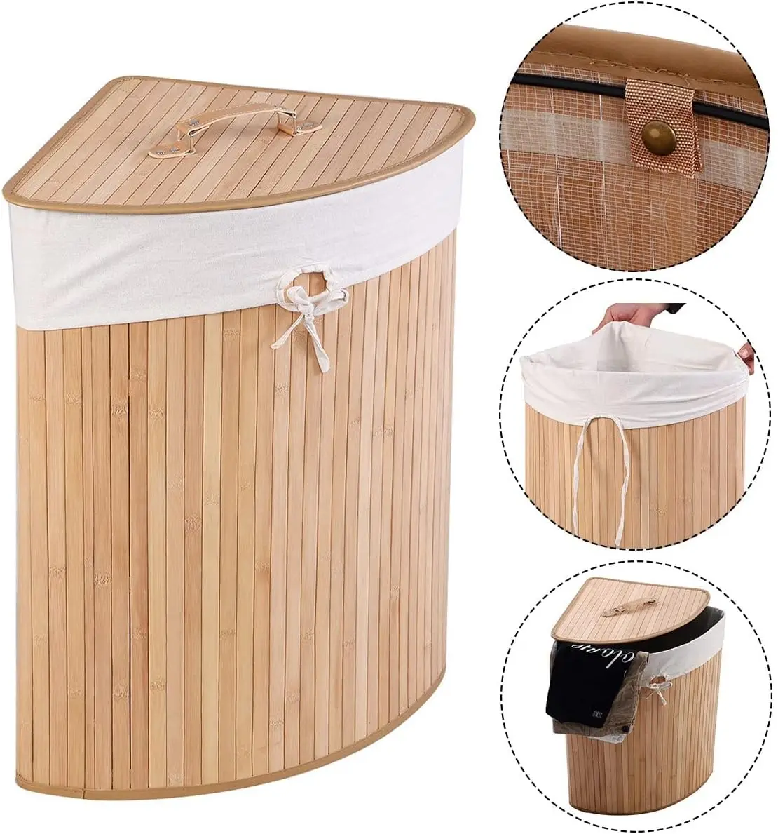 Comfort Corner Bamboo Laundry Hamper with Lid and Removable Liner, Washing Clothes Basket Storage Bin with Handle, Suitable