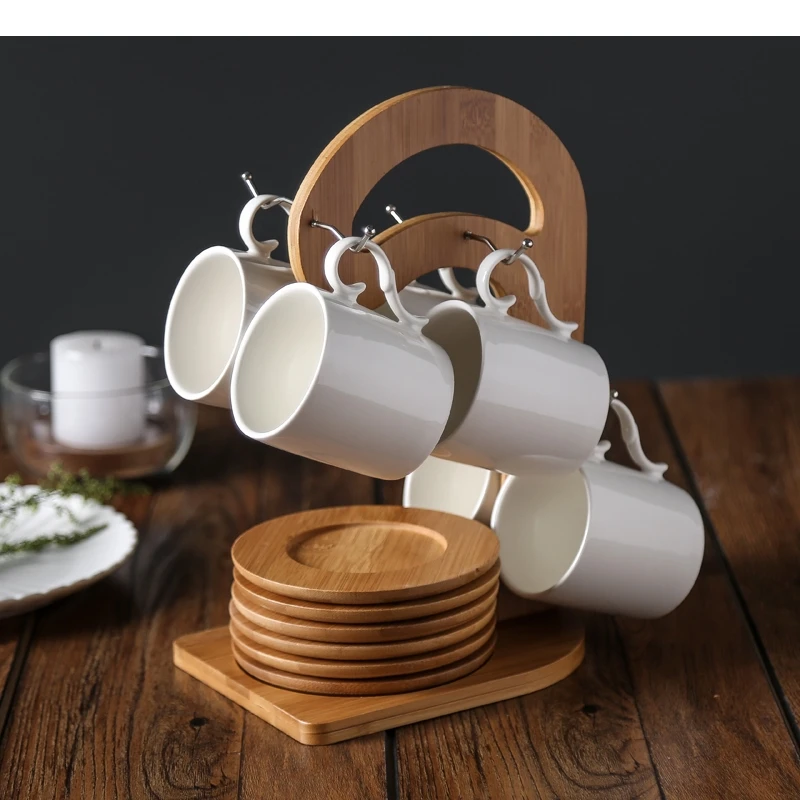 European  Coffee Cup and Saucer with Rack Set Simple Ceramic Afternoon Nordic Tea Espresso Mark 6 Piece