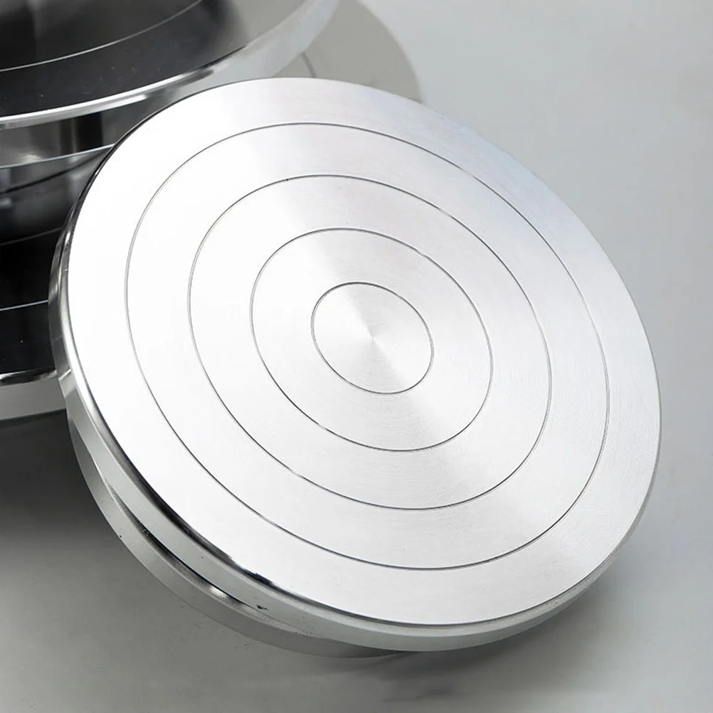 

Aluminum Alloy Pottery Turntable Clay Rotating Bearing 360 Degree Swivel Non Base Decor Cake Stand Silver