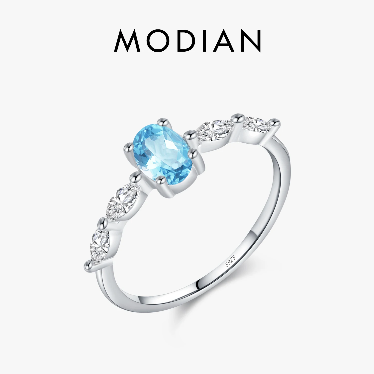MODIAN 925 Sterling Silver Sparkling Crushed Ice Cut Sea ​ ​ Niebieskie owalne pierścionki imprezowe CZ dla kobiet Akcesoria jubilerskie