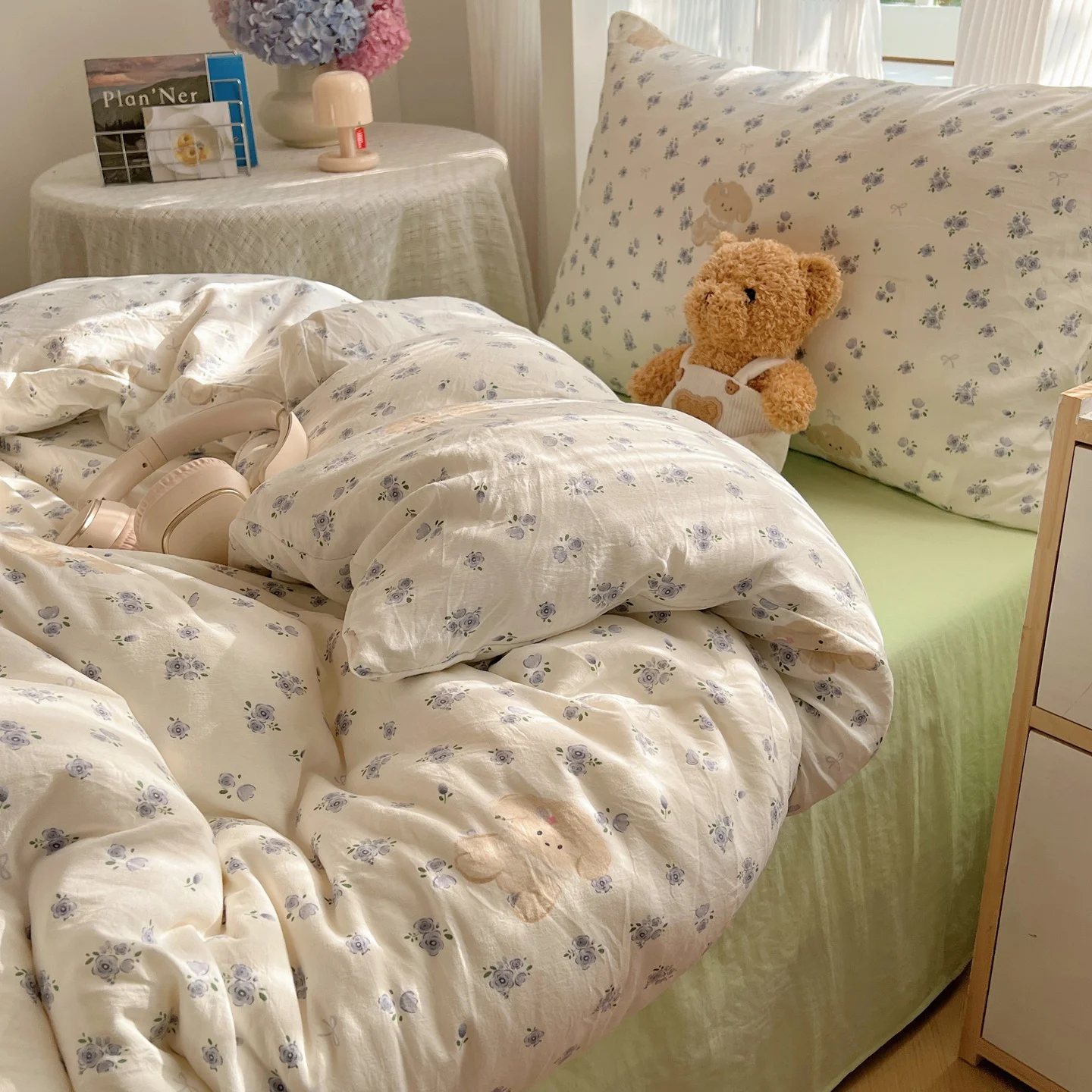 Bettwäsche-Set, doppellagiges Garn, INS, für Mädchen, Pilz, weiche gewaschene Baumwolle, Bettlaken, Queen-Size-Bett, Bettwäsche-Set, Kissenbezug, Bettlaken – Detail 14