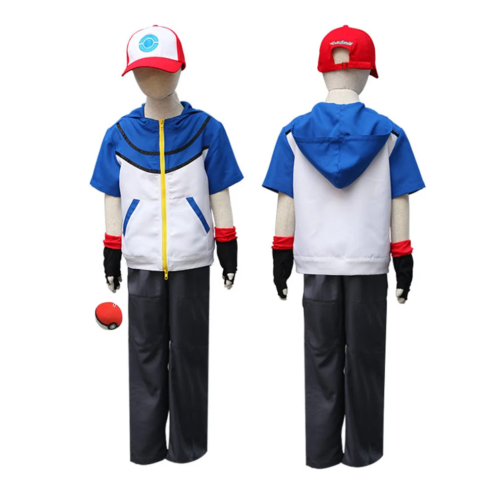 Children's Ash Ketchum Costume Cosplay For Tops pants Cap gloves Complete Set Halloween Outfit Customized