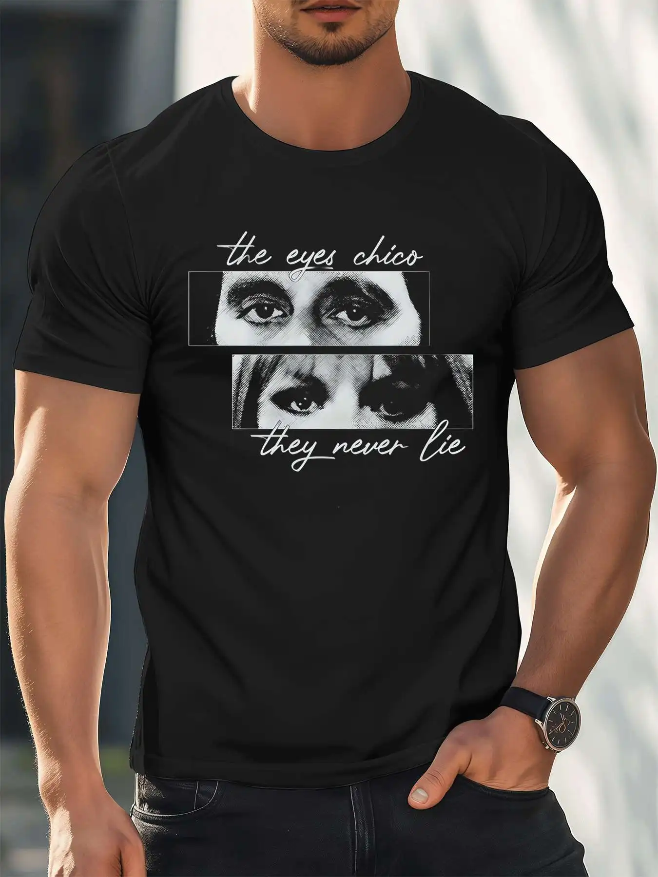 

Eyes Chico Lie Graphic Tee Men's 220gsm New Summer Casual Crew Neck Pure Cotton Short-Sleeved T-Shirt
