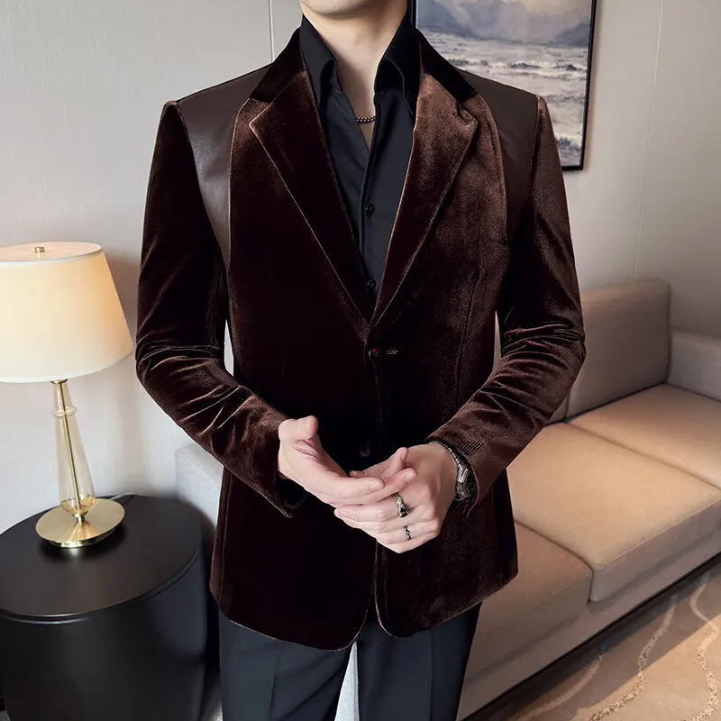 

High Quality Silk Velvet Two Button Single Suits 2025 Spring Autumn Men's Blazers Slim Luxury Man Jacket Streetwear Casual Coats