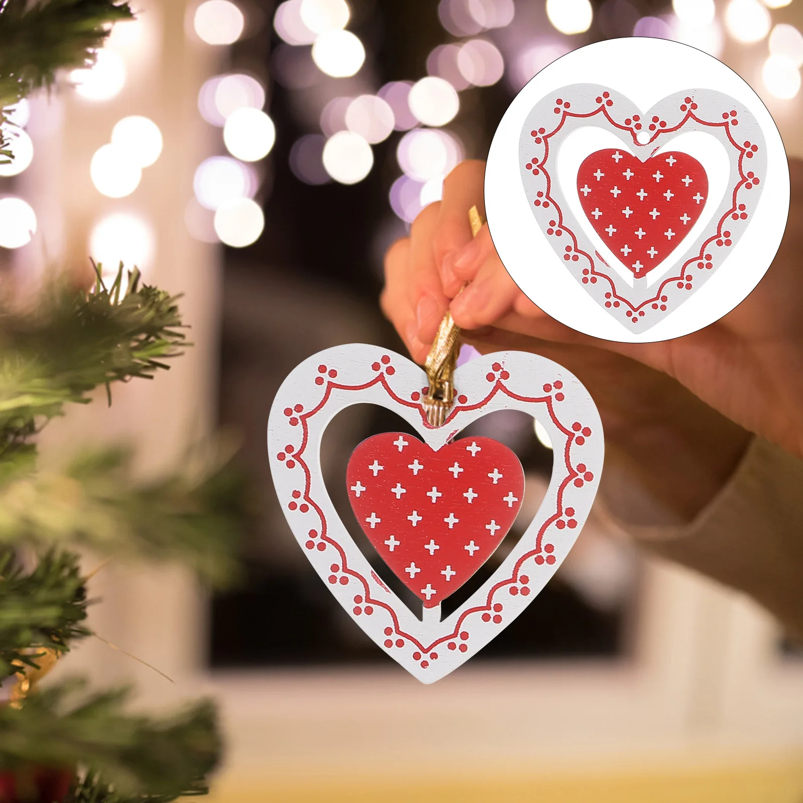 

10pcs Wooden Christmas Hanging Pendant Love Heart Shape Decor Ornament Craft Mini Tree Wall Desktop Red Rope Light Weight