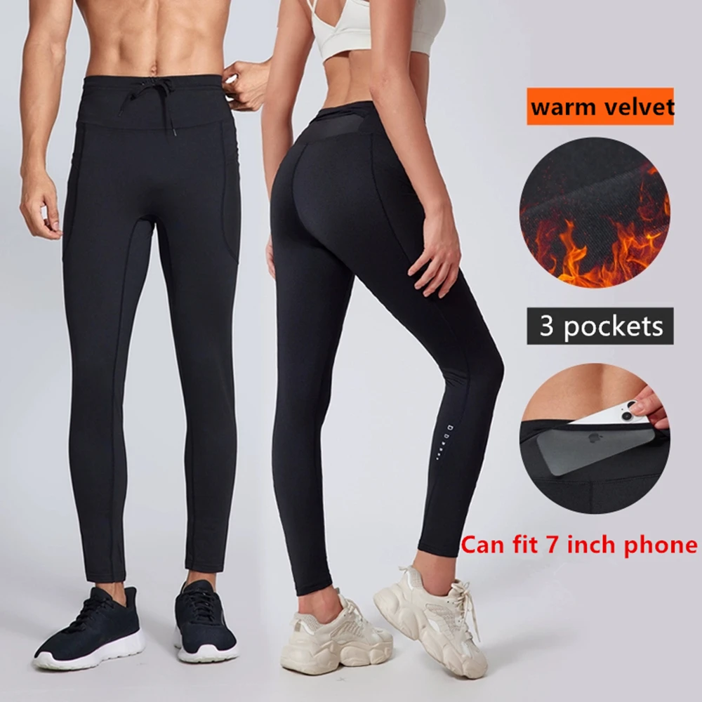 

Мужские и женские зимние теплые осенние бархатные теплые компрессионные тренировочные брюки для бега, леггинсы для спорта на открытом воздухе, йоги, велоспорта, длинные колготки