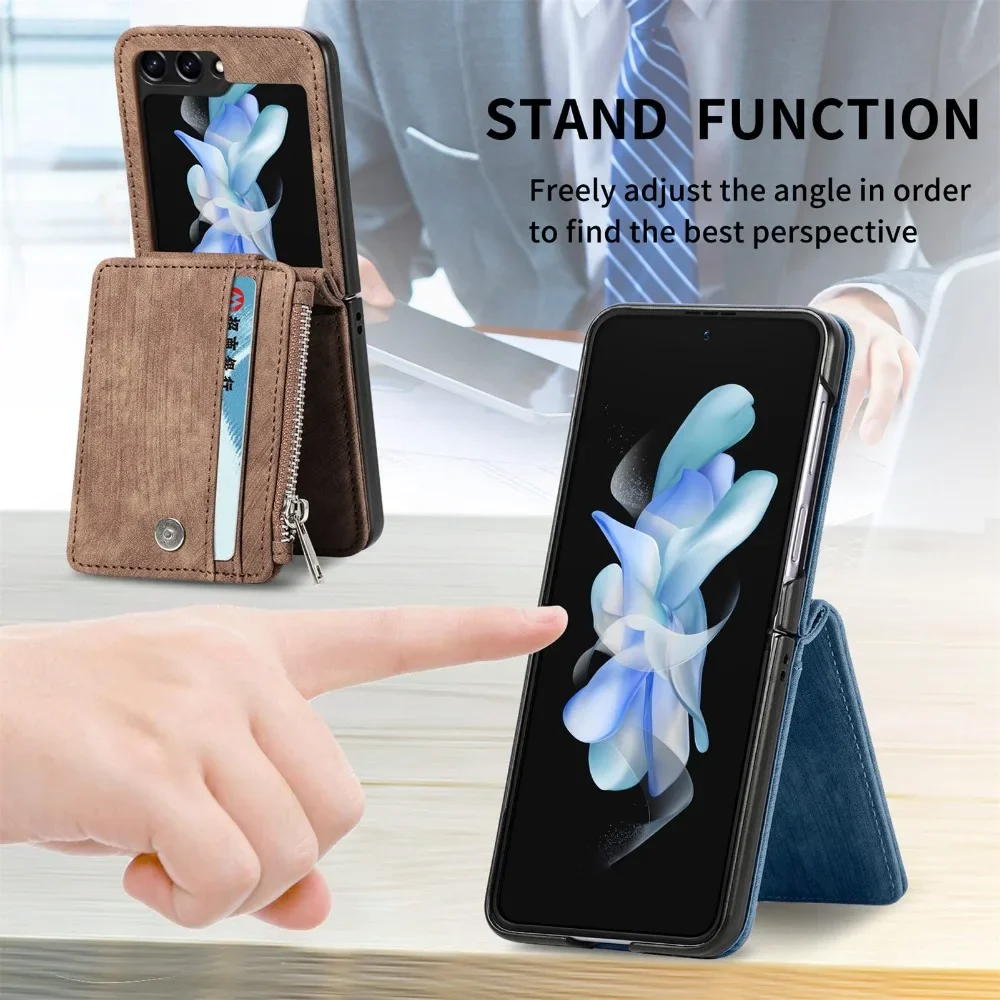 Galaxy Z Flip 6 Wallet Phone Case with Removable Card Holder for Samsung Z Flip 5 4 3 Flip5 Flip4 Flip3 5G Faux Leather Cover
