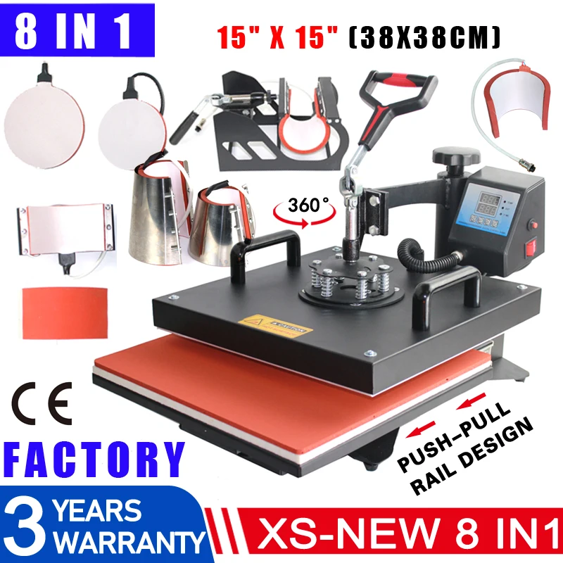 38*38CM Advanced Heat Press Machine 8 in 1 Heat Press Machine Sublimation for Mug/hat/T Shirt/Phone Cases