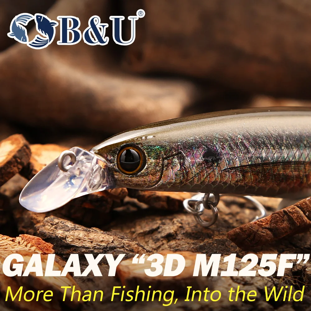 B&U Long Casting Floating Minnow Lure - 3D Lifelike Hard Bait with Treble Hooks, Saltwater/Freshwater Lures for Bass SeaBass image 3