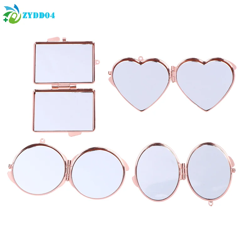 ● 1 قطعة مرآة معدنية صغيرة قابلة للطي مع سلسلة مفاتيح على شكل قلب دائري بيضاوي الشكل مربع مزدوج الجوانب مرآة لمستحضرات التجميل مرآة مكياج صغيرة #4