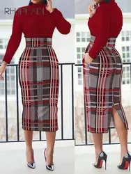 Jesienno-zimowa damska długa sukienka bodycon z długim rękawem i dekoltem Elegancka smukła sukienka penclil 2023. Casual Office Lady Midi Dresses