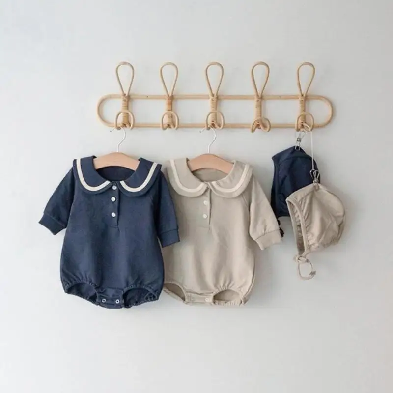 

2025 Autumn New Baby Long Sleeve Bodysuit Solid Infant Boy Girl Large Lapel Jumpsuit Cotton Newborn Toddler Clothes 0-24M