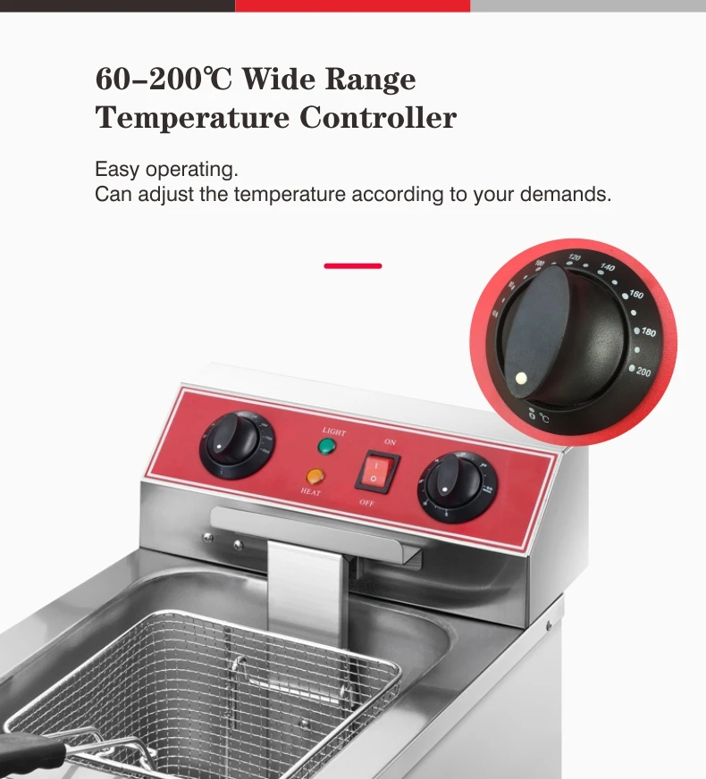 Electric Deep Fryers Commercial Fryers Temperature Control Kitchen Equipped with Single Baskets Cooking Pot Deep Fryer