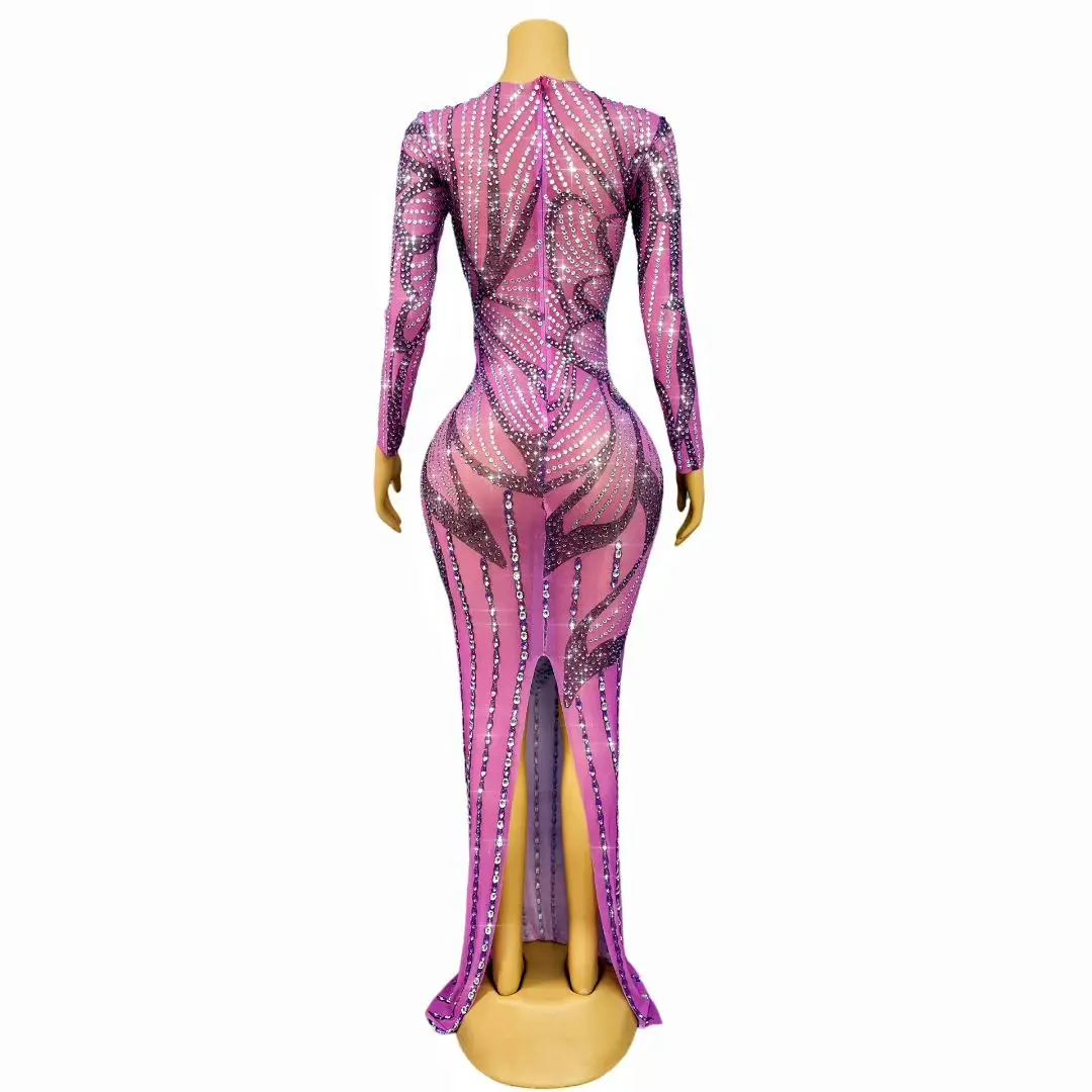 Lange Ärmel Blume Diamant Geburtstag Party Feier Langes Kleid Weibliche Abend Bankett, Figurbetontes Kleid Frauen Prom Club Outfit